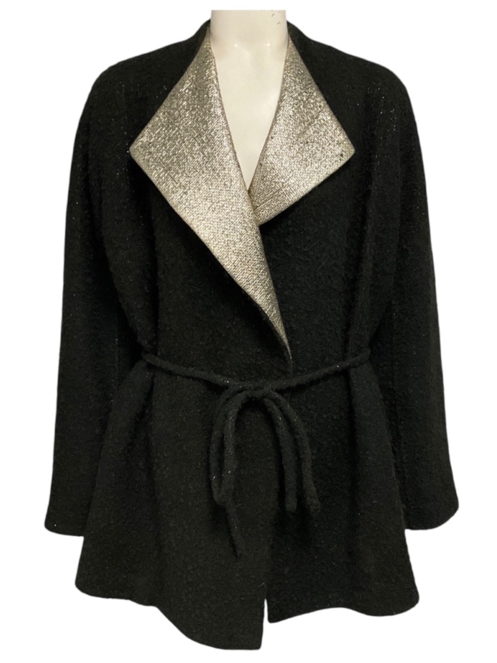 BRIONI BLACK / GOLD METALLIC BOUCLE WOOL JACKET WITH BELT